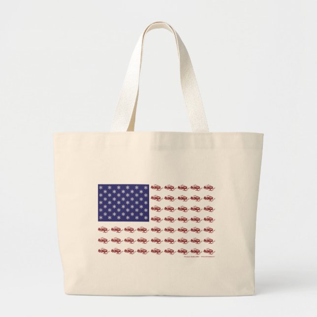 Patriotic Snowmobiling Large Tote Bag (Front)
