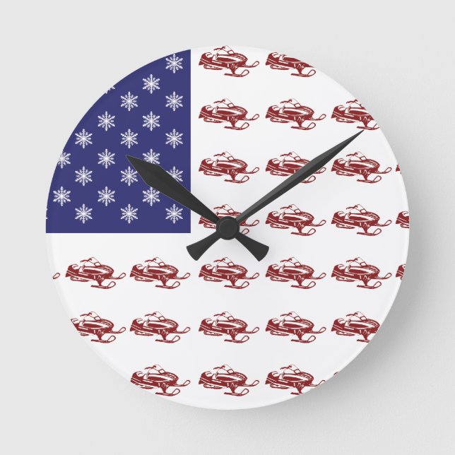 Patriotic Snowmobiling Round Clock (Front)