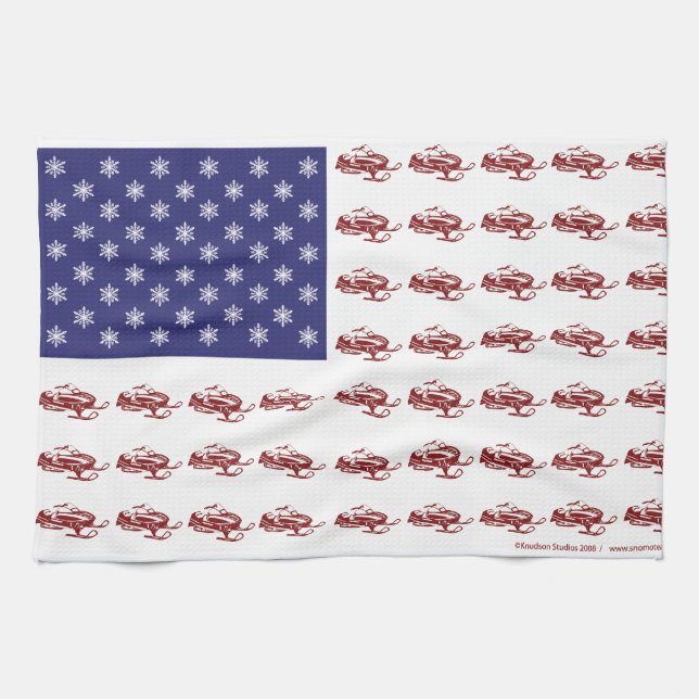 Patriotic Snowmobiling Tea Towel (Horizontal)