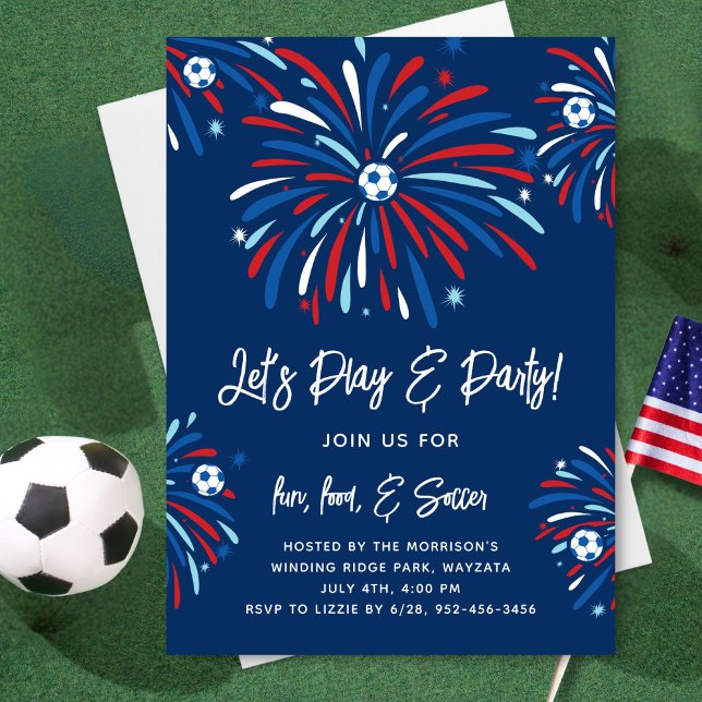 Patriotic Soccer & Fireworks 4th of July Party Invitation (Creator Uploaded)