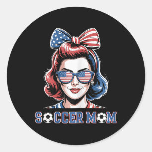 Patriotic Soccer Mum American Flag Retro Sungles  Classic Round Sticker