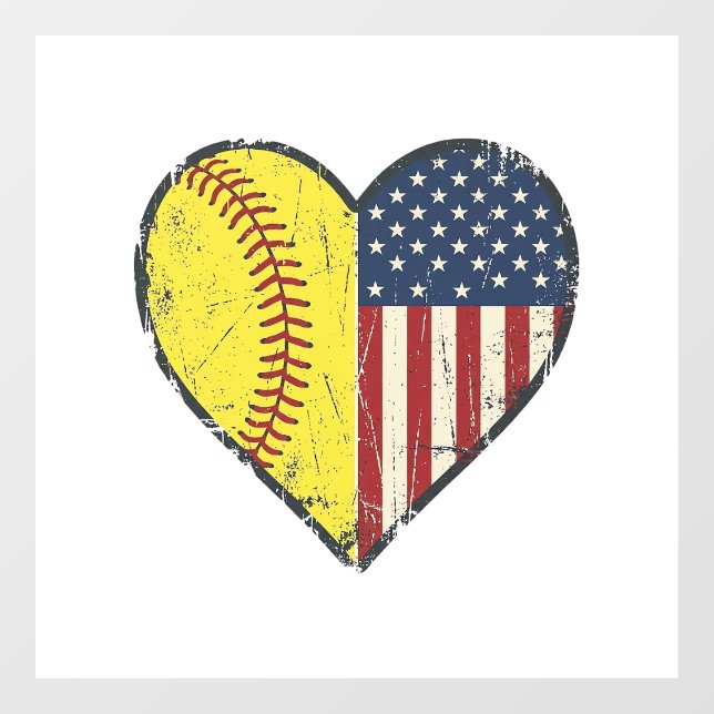 Patriotic Softball Heart Vintage Vector Design_1 (Sheet)