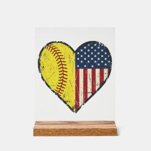Patriotic Softball Heart Vintage Vector Design_1 Acrylic Sign