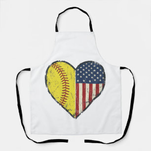 Patriotic Softball Heart Vintage Vector Design_1 Apron