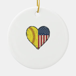 Patriotic Softball Heart Vintage Vector Design_1 Ceramic Tree Decoration