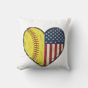 Patriotic Softball Heart Vintage Vector Design_1 Cushion