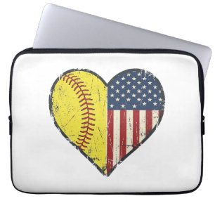 Patriotic Softball Heart Vintage Vector Design_1 Laptop Sleeve
