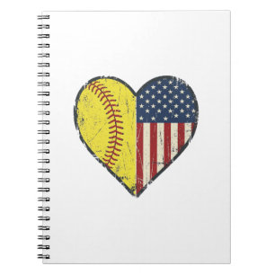 Patriotic Softball Heart Vintage Vector Design_1 Notebook