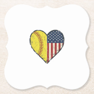 Patriotic Softball Heart Vintage Vector Design_1 Paper Coaster