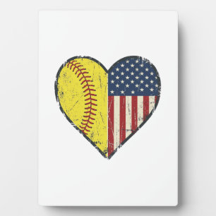 Patriotic Softball Heart Vintage Vector Design_1 Plaque