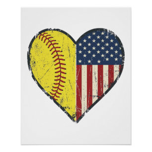 Patriotic Softball Heart Vintage Vector Design_1 Poster