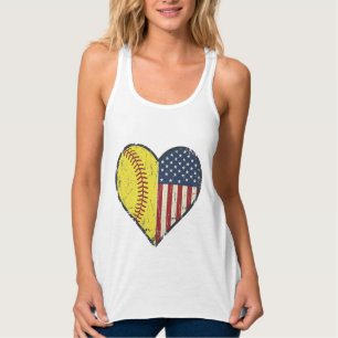 Patriotic Softball Heart Vintage Vector Design_1 Singlet