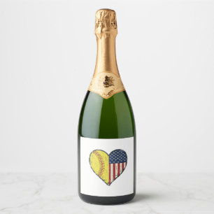 Patriotic Softball Heart Vintage Vector Design_1 Sparkling Wine Label