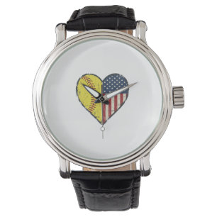 Patriotic Softball Heart Vintage Vector Design_1 Watch