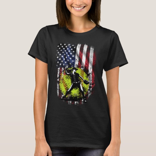 Patriotic Softball Pitcher - 4th of July USA Flag T-Shirt (Front)