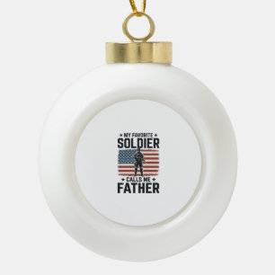 Patriotic Soldier Father Vintage Vector Shirt Desi Ceramic Ball Christmas Ornament
