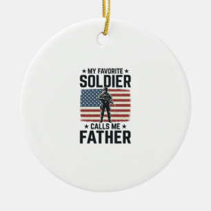 Patriotic Soldier Father Vintage Vector Shirt Desi Ceramic Tree Decoration