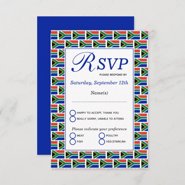 Patriotic SOUTH AFRICAN FLAG RSVP Card (Front/Back)