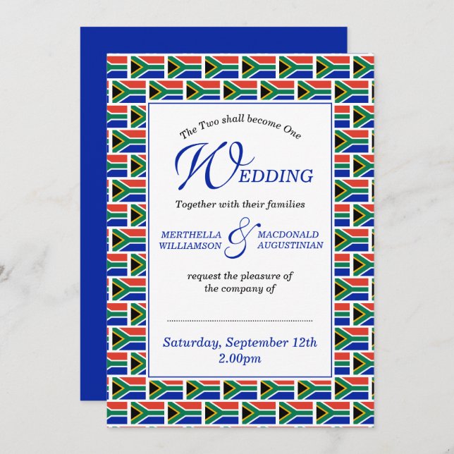 Patriotic SOUTH AFRICAN Wedding Invitation (Front/Back)