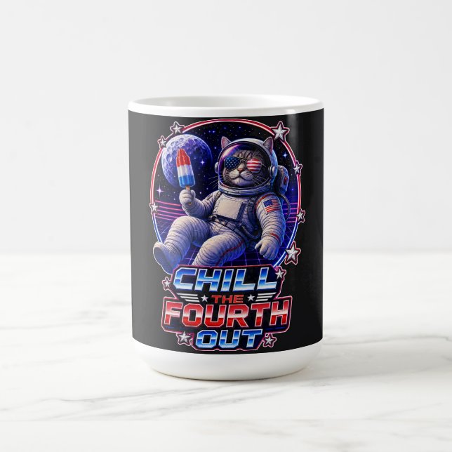 Patriotic Space Cat 4th of July Coffee Mug (Center)