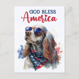 Patriotic Spaniel Dog, God Bless America Postcard
