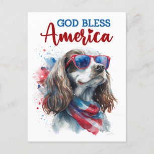 Patriotic Spaniel Dog, God Bless America Postcard
