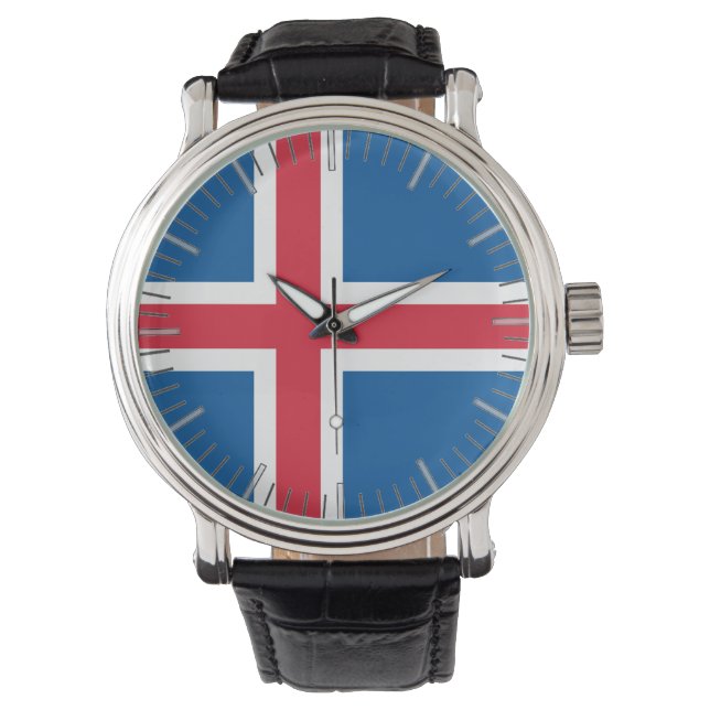 Patriotic, special watch with Flag of Iceland (Front)