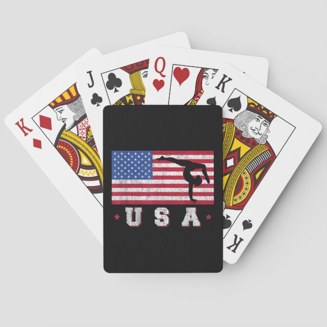 Patriotic Sports Gift American USA Flag Girls Gymn Playing Cards (Back)