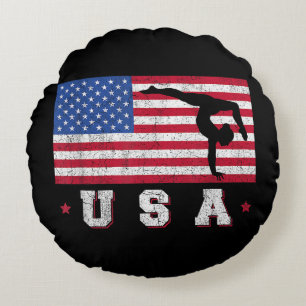 Patriotic Sports Gift American USA Flag Girls Gymn Round Cushion
