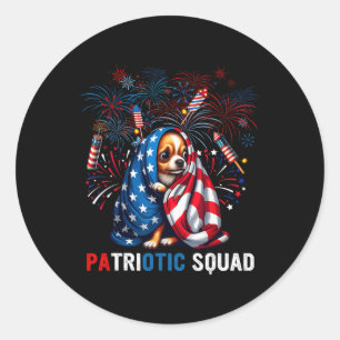 Patriotic Squad 4th Of July Chihuahua Scared Firew Classic Round Sticker