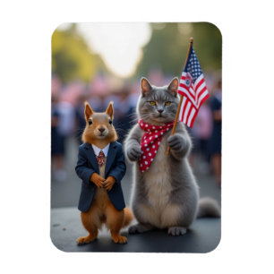 Patriotic Squirrel and Cat Magnet