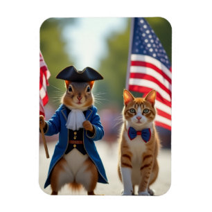 Patriotic Squirrel and Cat Magnet
