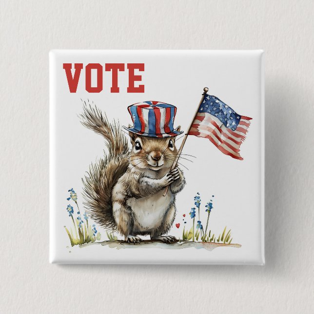 Patriotic Squirrel Vote  15 Cm Square Badge (Front)