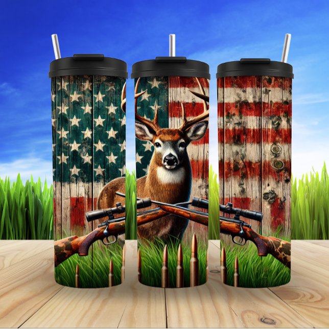 Patriotic Stag in Rustic Wilderness Thermal Tumbler (Creator Uploaded)