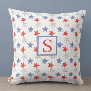 Patriotic Star Monogram   Red White Blue Americana Cushion