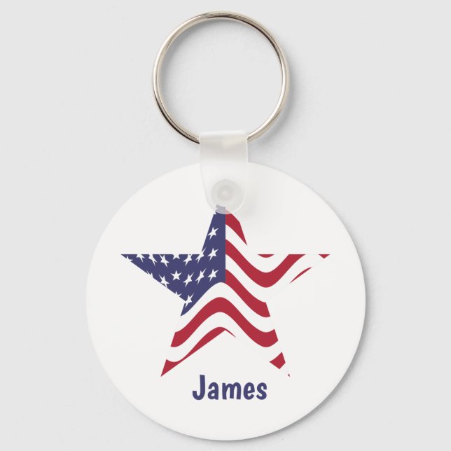 Patriotic Star Red White and Blue Keychain (Front)