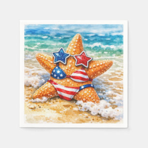 Patriotic Starfish in Beach Sand Napkin