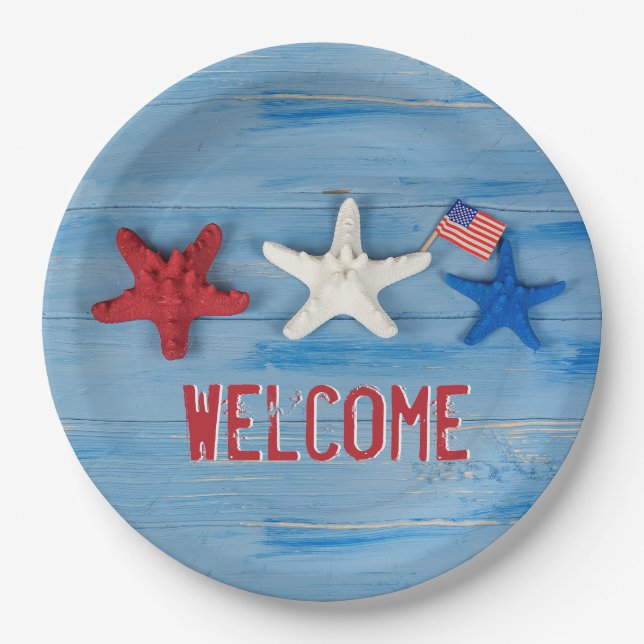 Patriotic Starfish Napkins Paper Plate (Front)