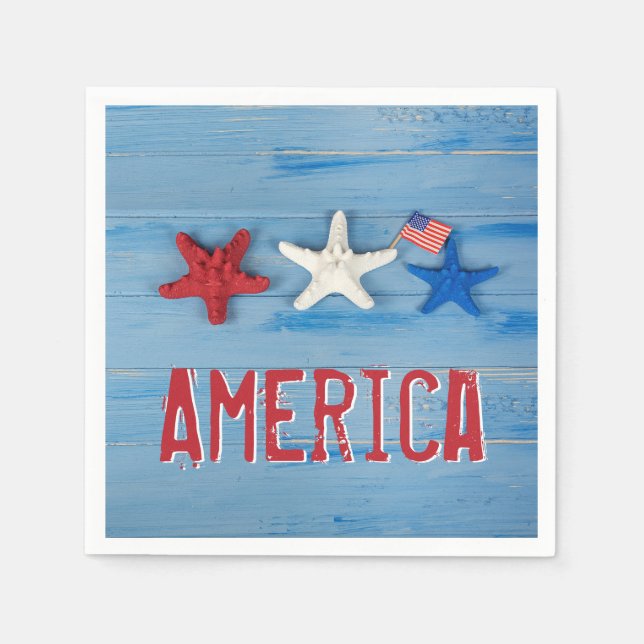 Patriotic Starfish With American Flag Napkin (Front)