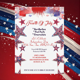 Patriotic Stars 4th July Firecrackers BBQ Party I Invitation