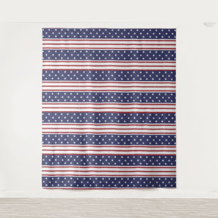 Patriotic Stars and Red and White Stripes Tapestry