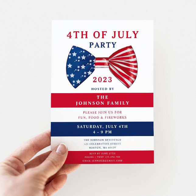 Patriotic Stars And Stripes 4th Of July Invitation (Custom Patriotic Elegant Red White Blue 4th Of July Party Invitation)
