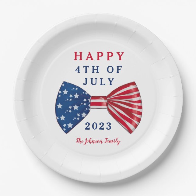 Patriotic Stars And Stripes 4th Of July Paper Plate (Front)