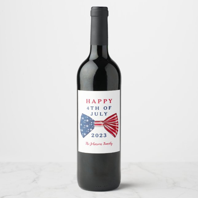 Patriotic Stars And Stripes 4th Of July Wine Label (Front)