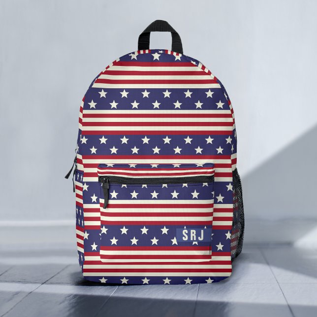 Patriotic Stars and Stripes American Flag Monogram Printed Backpack (Creator Uploaded)