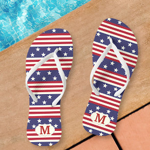 Patriotic Stars and Stripes American   Monogrammed Jandals
