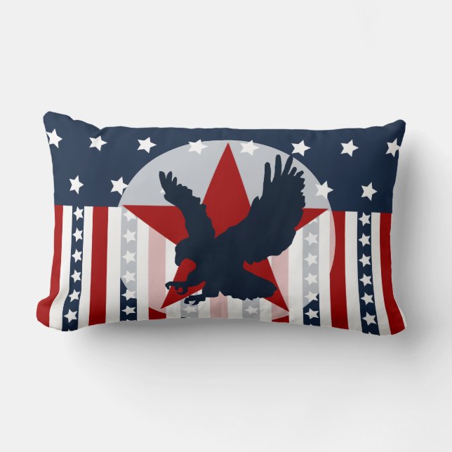 Patriotic Stars and Stripes Bald Eagle American Lumbar Cushion (Front)