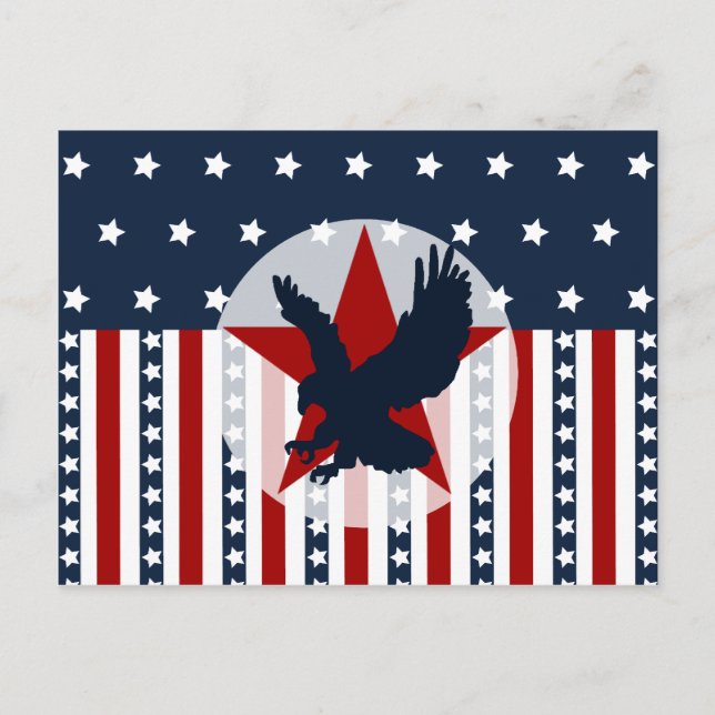 Patriotic Stars and Stripes Bald Eagle American Postcard (Front)