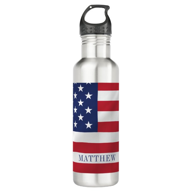 Patriotic Stars and Stripes Blue White USA Flag 710 Ml Water Bottle (Front)