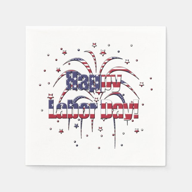 Patriotic Stars and Stripes Happy Labour Day Napkin (Front)